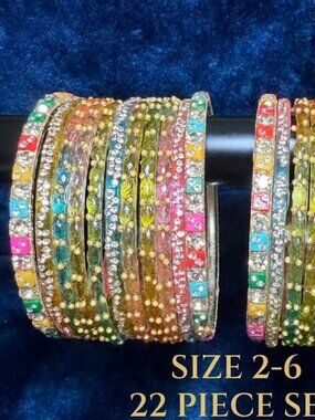 Traditional Rhinestone Bangle Set for Women - Ethnic Stackable Bridal Bracelets